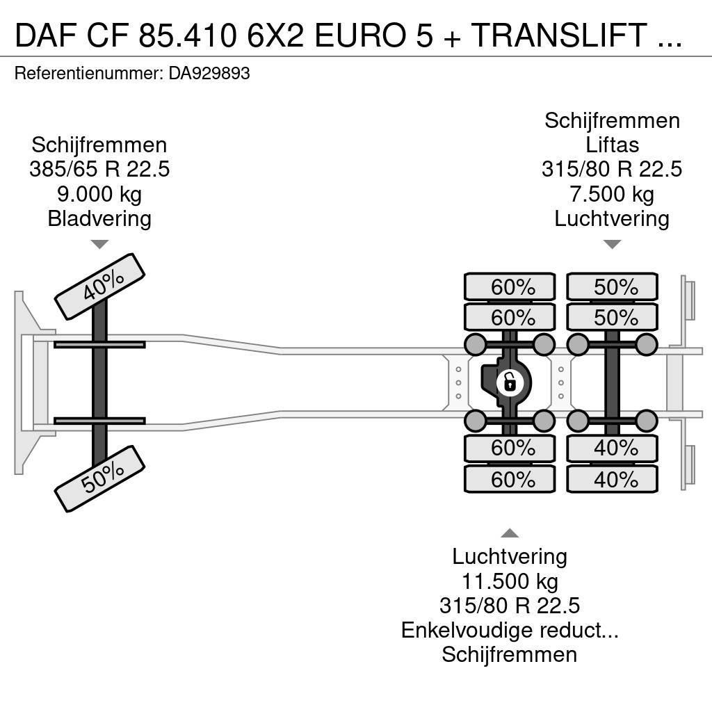 DAF CF 85.410 6X2 EURO 5 + TRANSLIFT CHAIN Hook lift trucks