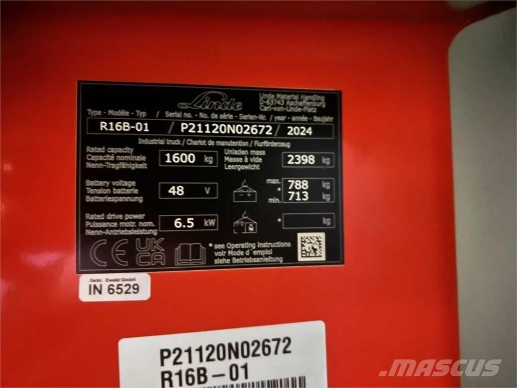 Linde R16B Chariot à mât rétractable