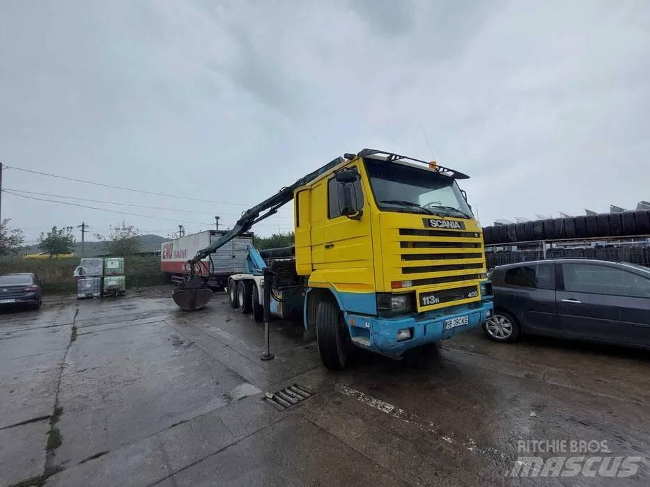 Scania 380 Camion plateau ridelle avec grue