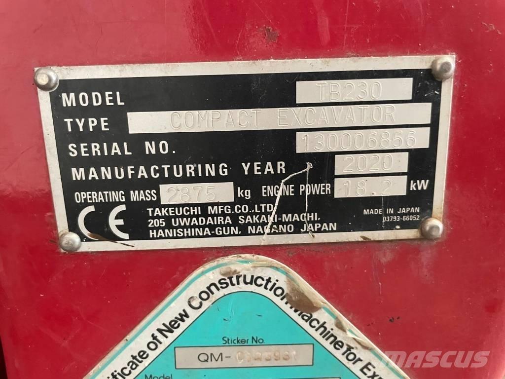 Takeuchi TB 230 Mini pelle < 7t