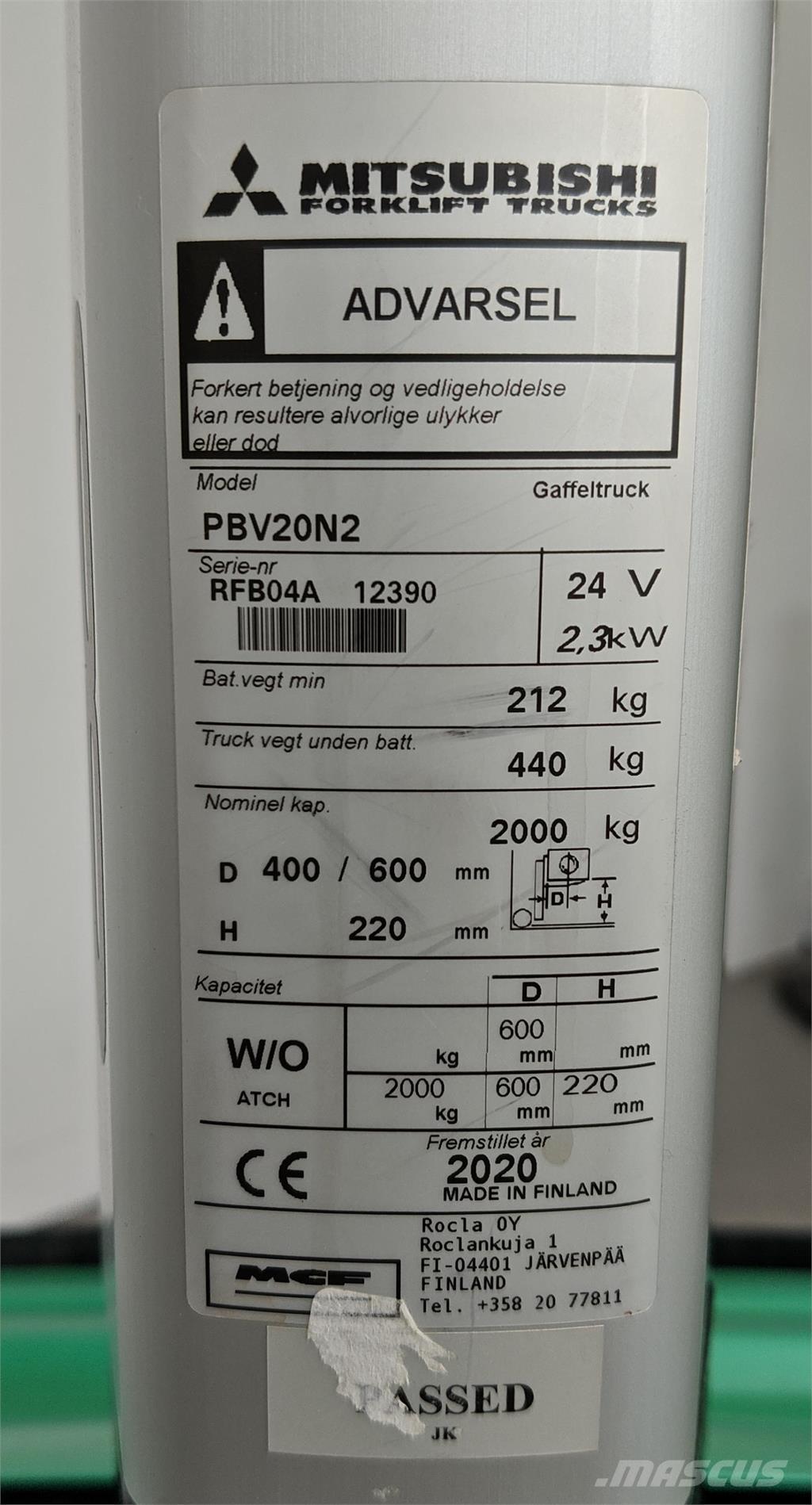 Mitsubishi PBV20N2 Chariot élévateur plateforme