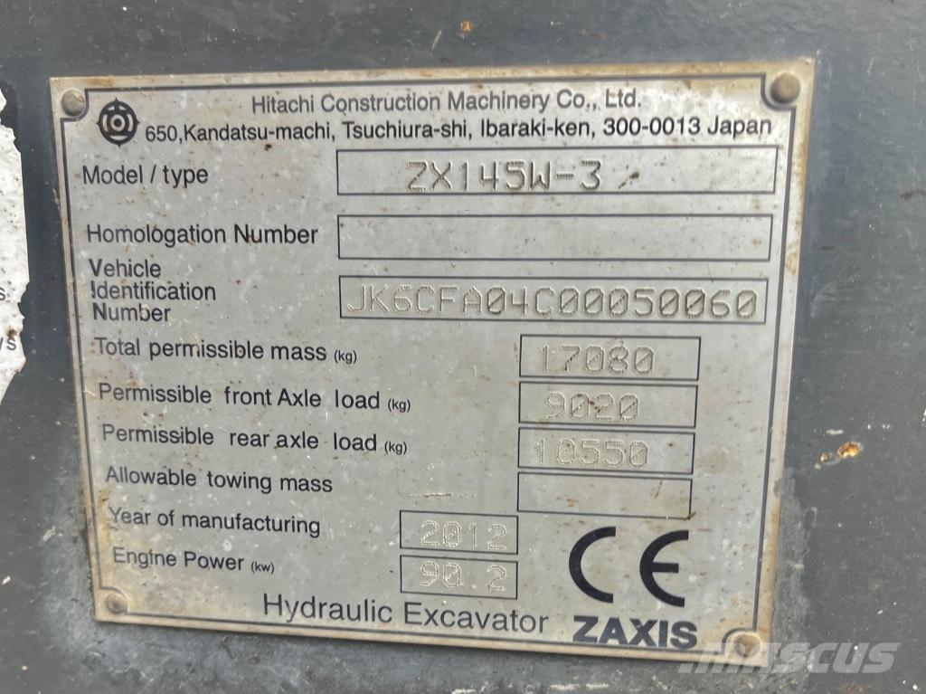 Hitachi ZX 145 W-3 Pelle sur pneus