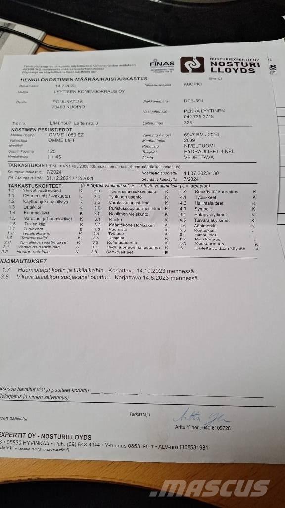 Ommelift 1050EZ Remorque nacelle