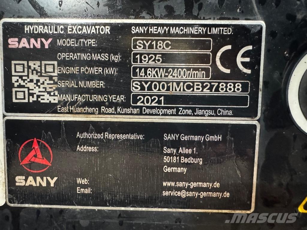 Sany SY 18 C Mini pelle < 7t