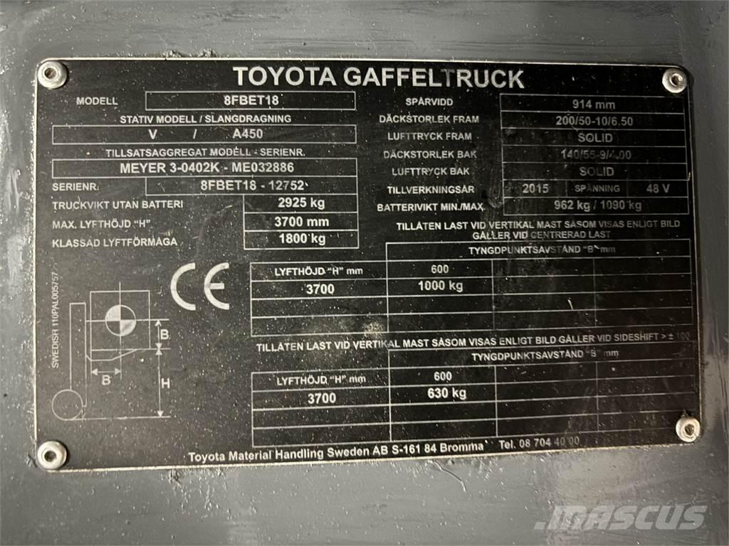 Toyota 8FBET18 Chariots élévateurs électriques