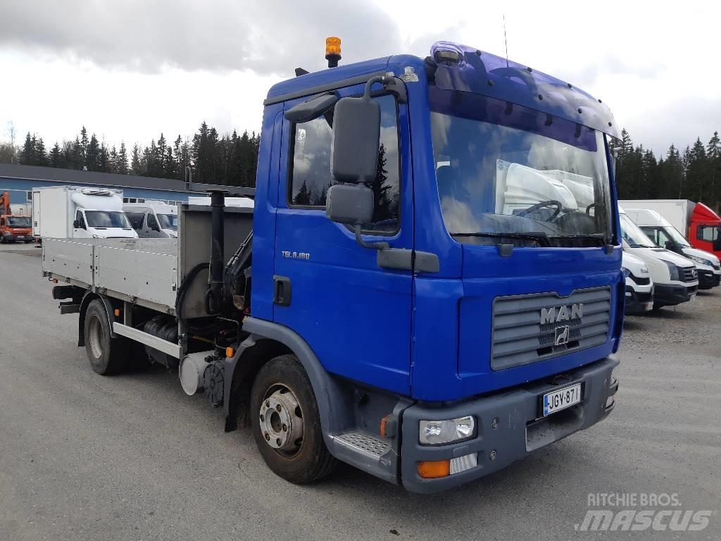 MAN TGL 8.180 Camion plateau ridelle avec grue
