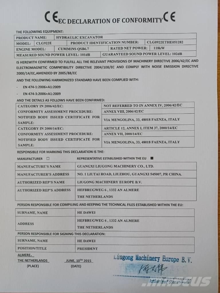 LiuGong CLG 922 E Pelle sur chenilles