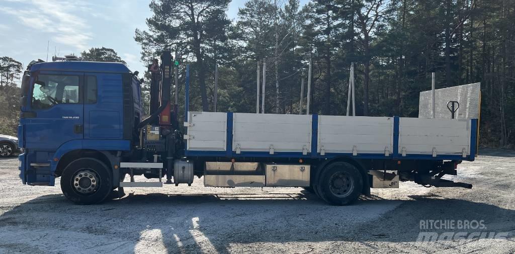 MAN TGM 18.290 Camion plateau ridelle avec grue
