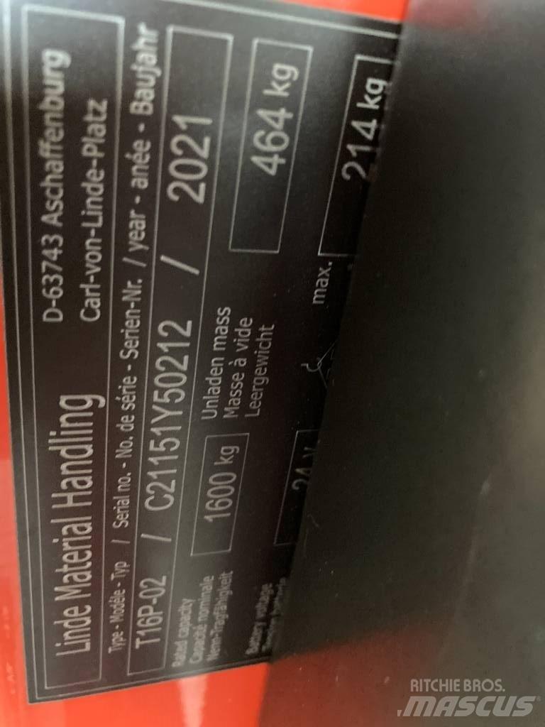 Linde T16P/1151-02 Transpalette accompagnant porté debout
