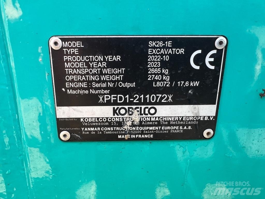 Kobelco SK 26 1E Mini pelle < 7t