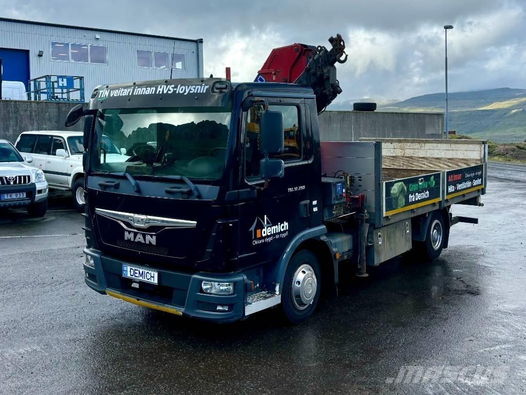 MAN TGL 12.250 Camion plateau ridelle avec grue