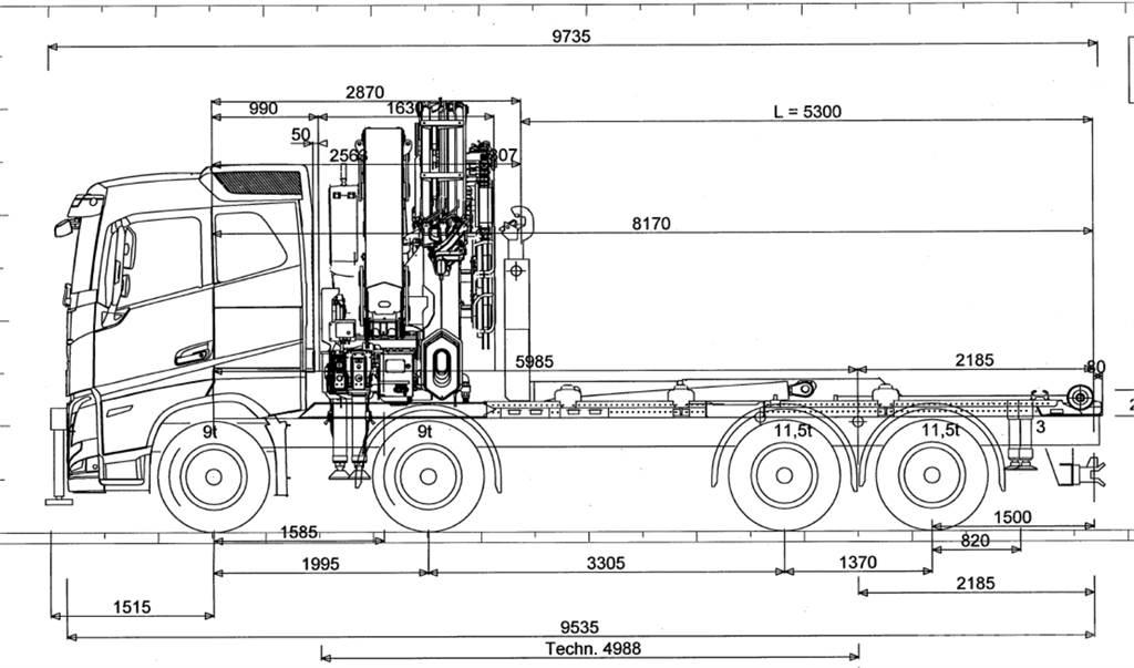 Volvo FH 540 8X4 Camion plateau ridelle avec grue