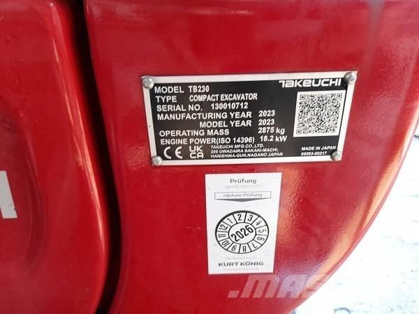 Takeuchi TB 230 Mini pelle < 7t