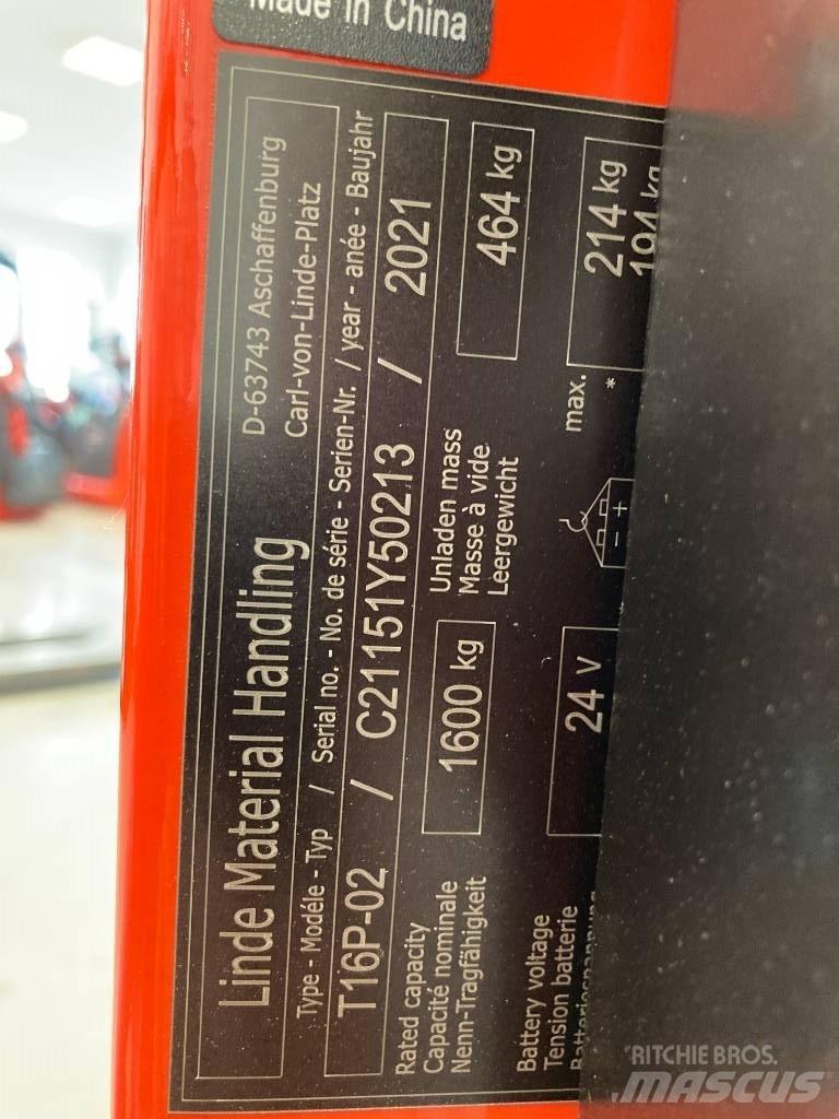 Linde T16P/1151-02 Transpalette accompagnant porté debout
