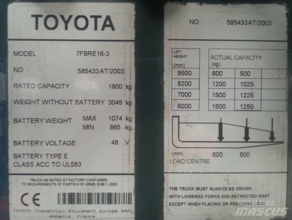 Toyota 7 FBRE 16 Chariot à mât rétractable