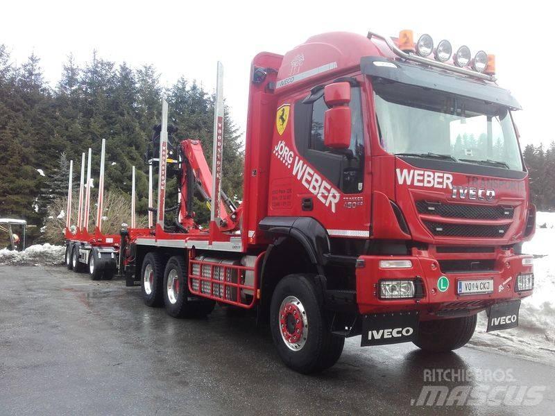 Iveco Trakker 450 Camion plateau ridelle avec grue