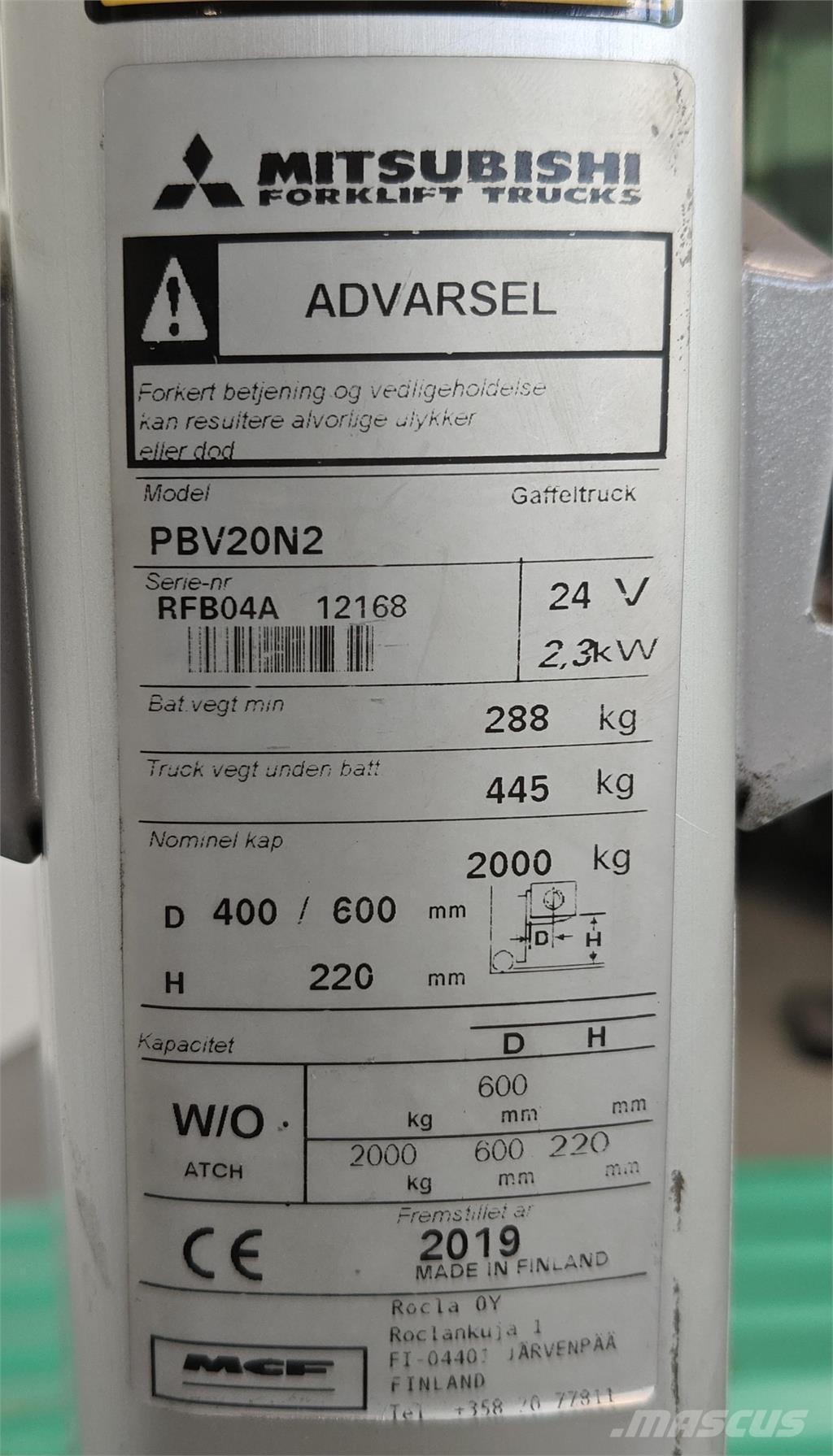 Mitsubishi PBV20N2 Chariot élévateur plateforme