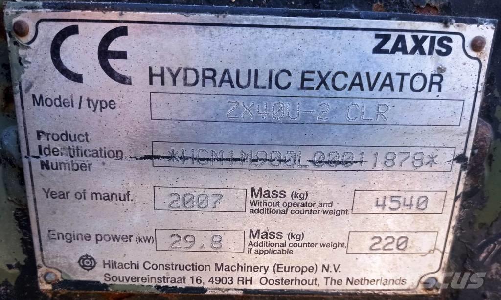 Hitachi ZX 40 U-2 Mini pelle < 7t