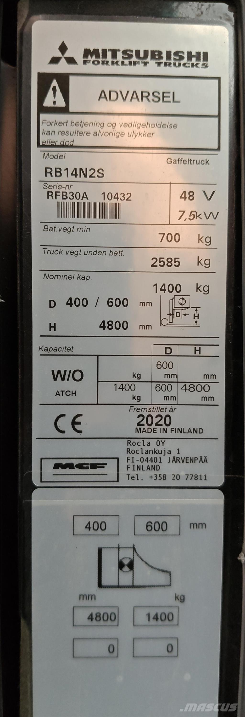 Mitsubishi RB14N2S Chariot à mât rétractable