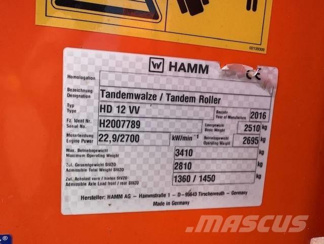 Hamm HD12 VV, Vält Rouleaux tandem