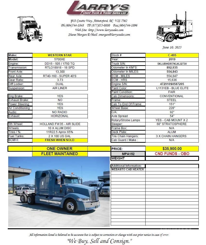 Western Star 5700 XE Tracteur routier