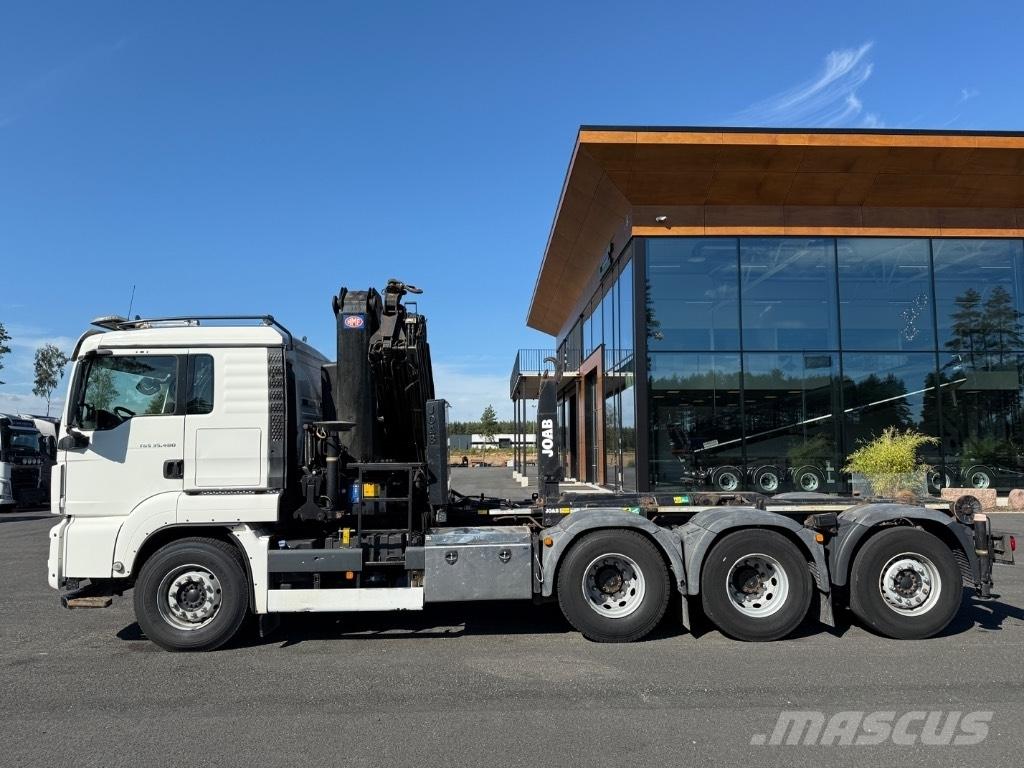 MAN Crane + hook lift Camion plateau ridelle avec grue