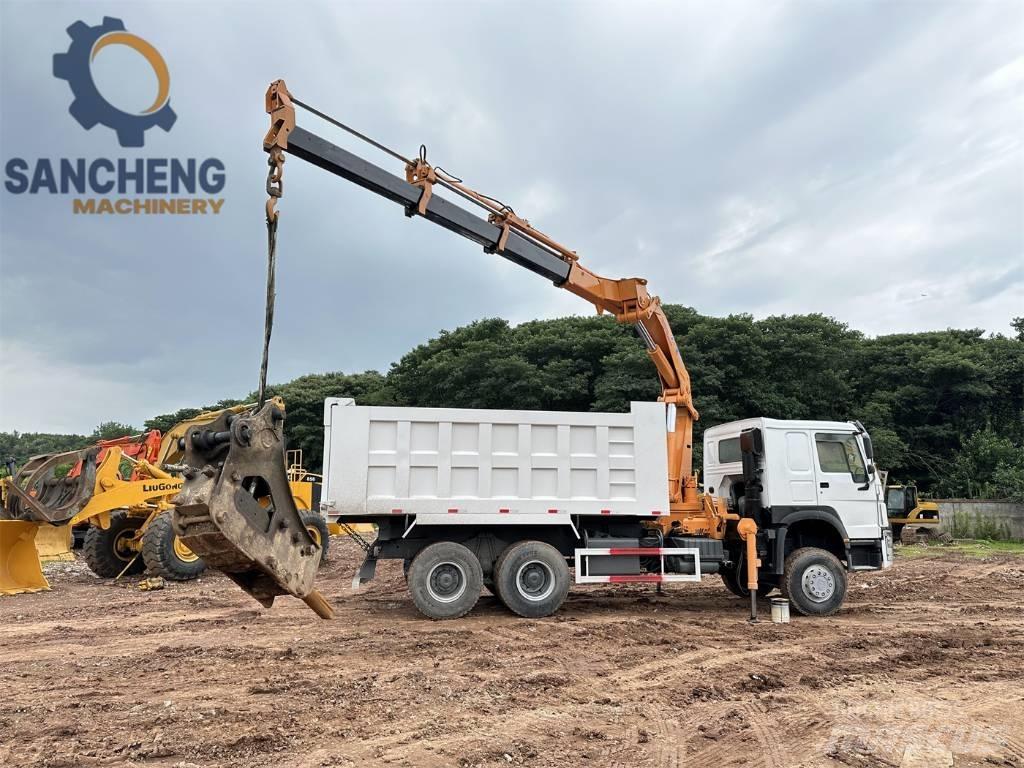 Howo 371 Camion plateau ridelle avec grue