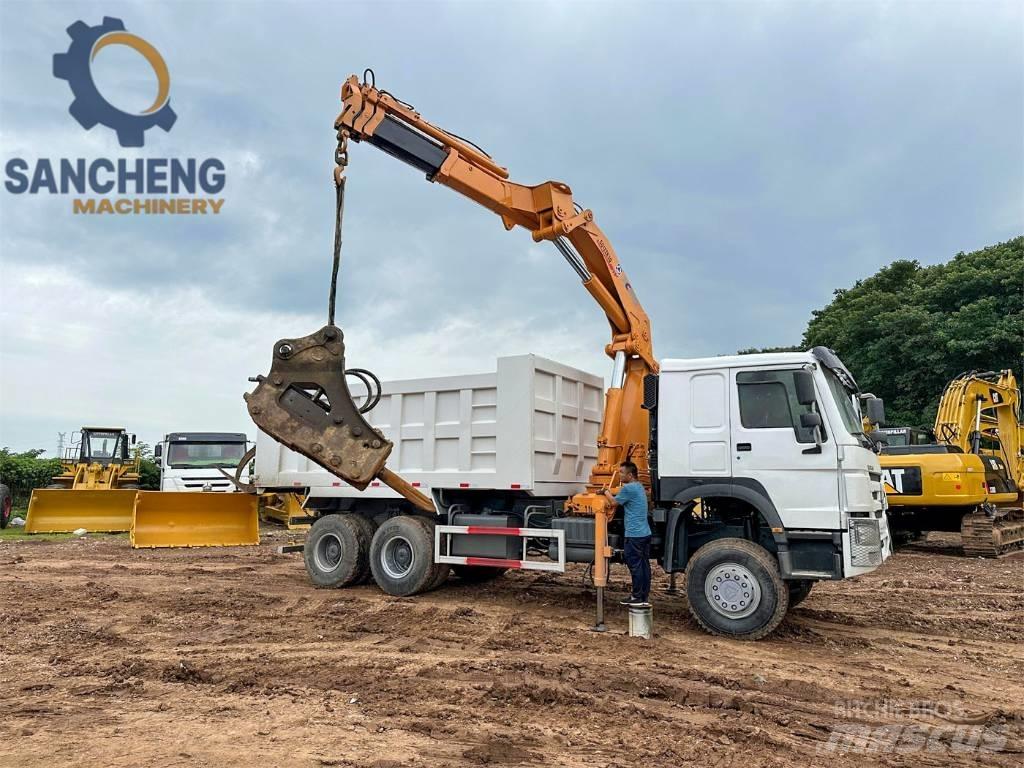 Howo 371 Camion plateau ridelle avec grue