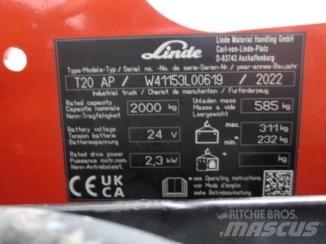 Linde T20AP Transpalette accompagnant porté debout