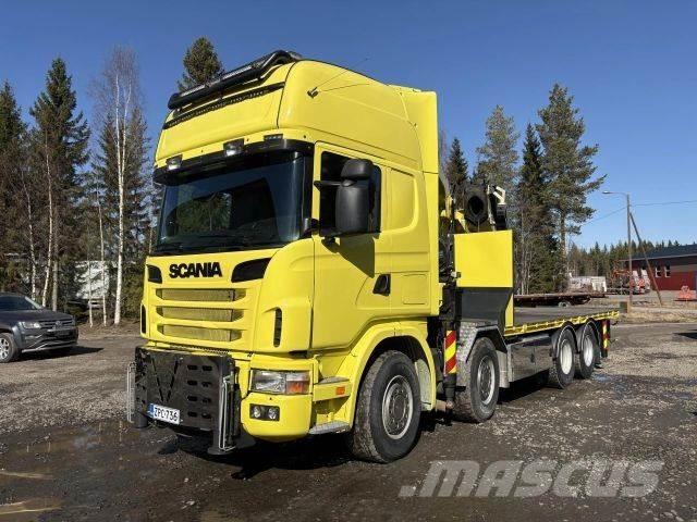 Scania R164G 8*4 Camion plateau ridelle avec grue