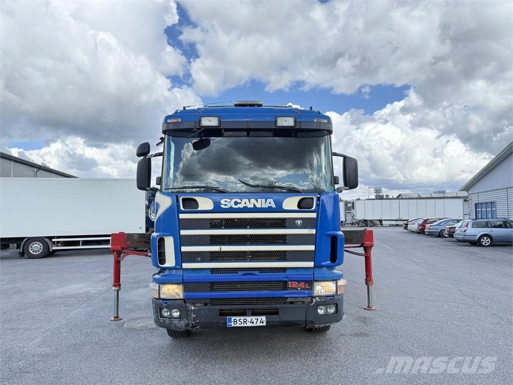 Scania R124 6X2 Camion plateau ridelle avec grue