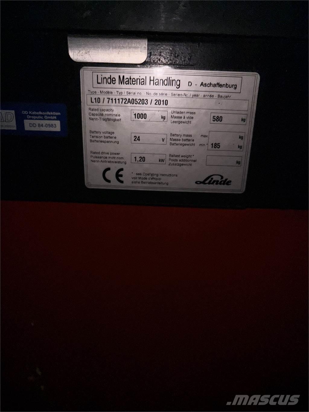 Linde L10 defekt Gerbeur accompagnant