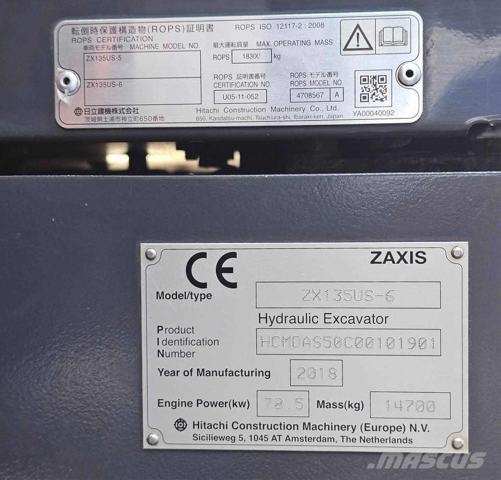 Hitachi ZX 135 US-6 Pelle sur chenilles