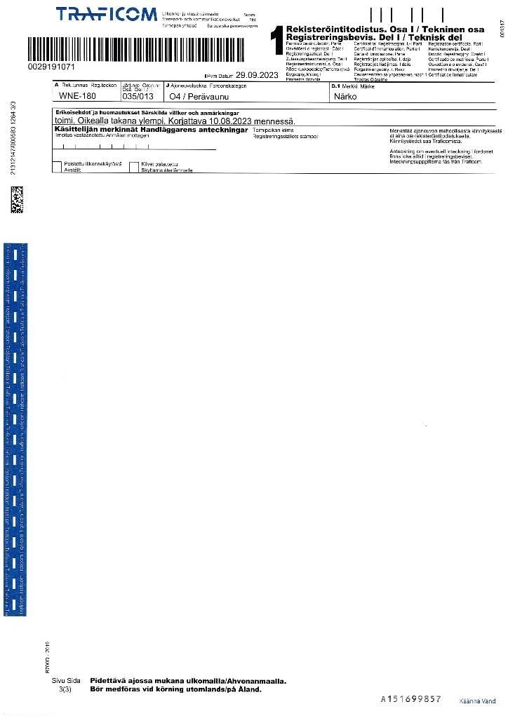Närko D52B13N61 TPV Remorque Fourgon
