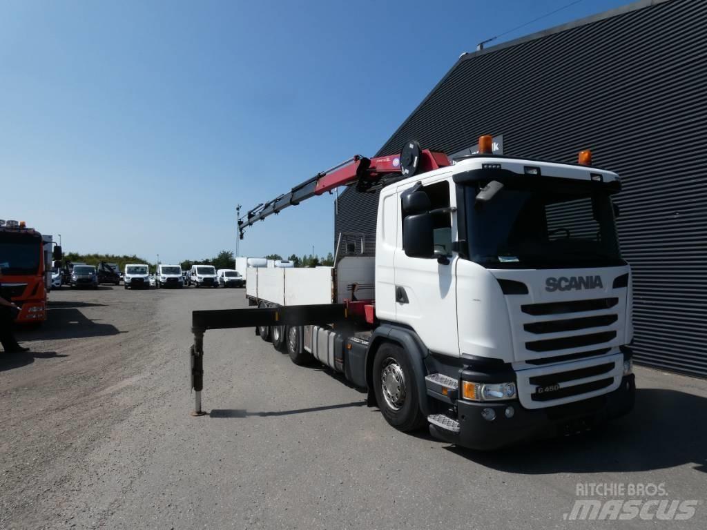 Scania G 450 Camion plateau ridelle avec grue