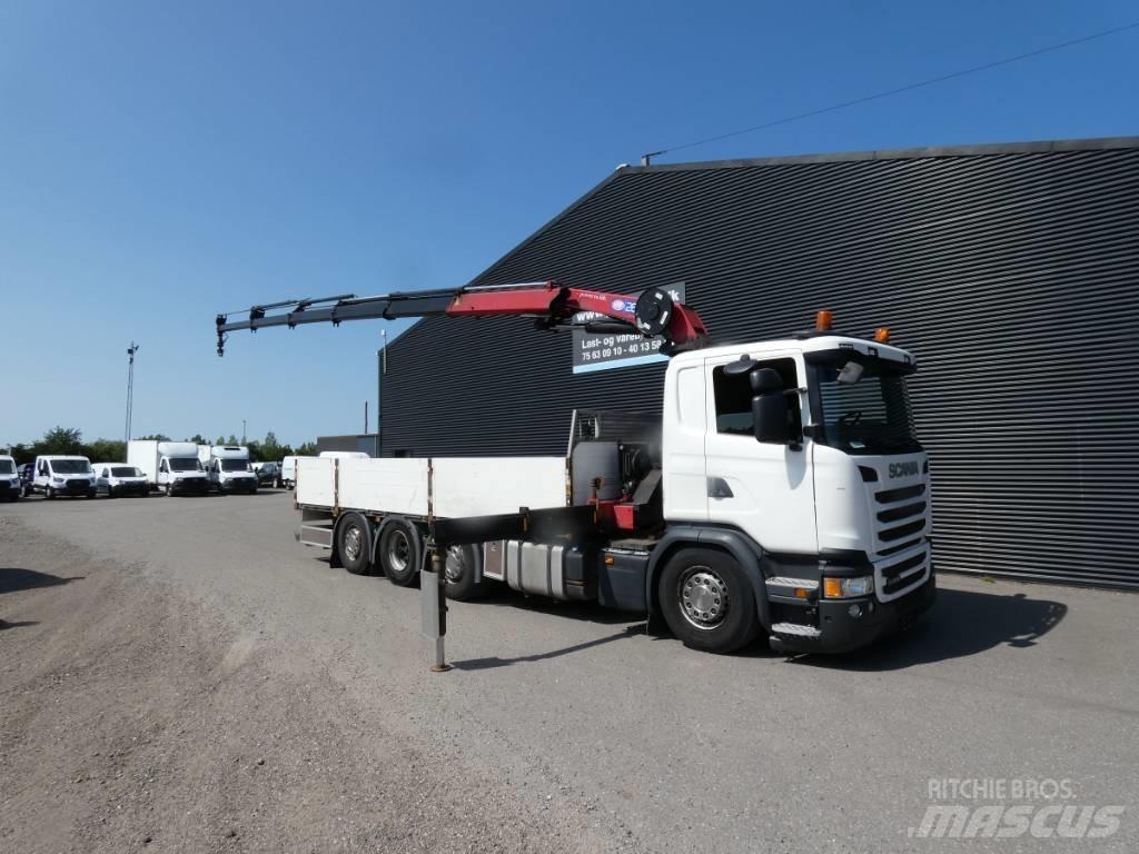 Scania G 450 Camion plateau ridelle avec grue