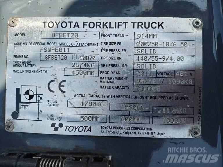 Toyota 8 FBET 20 Chariots élévateurs électriques