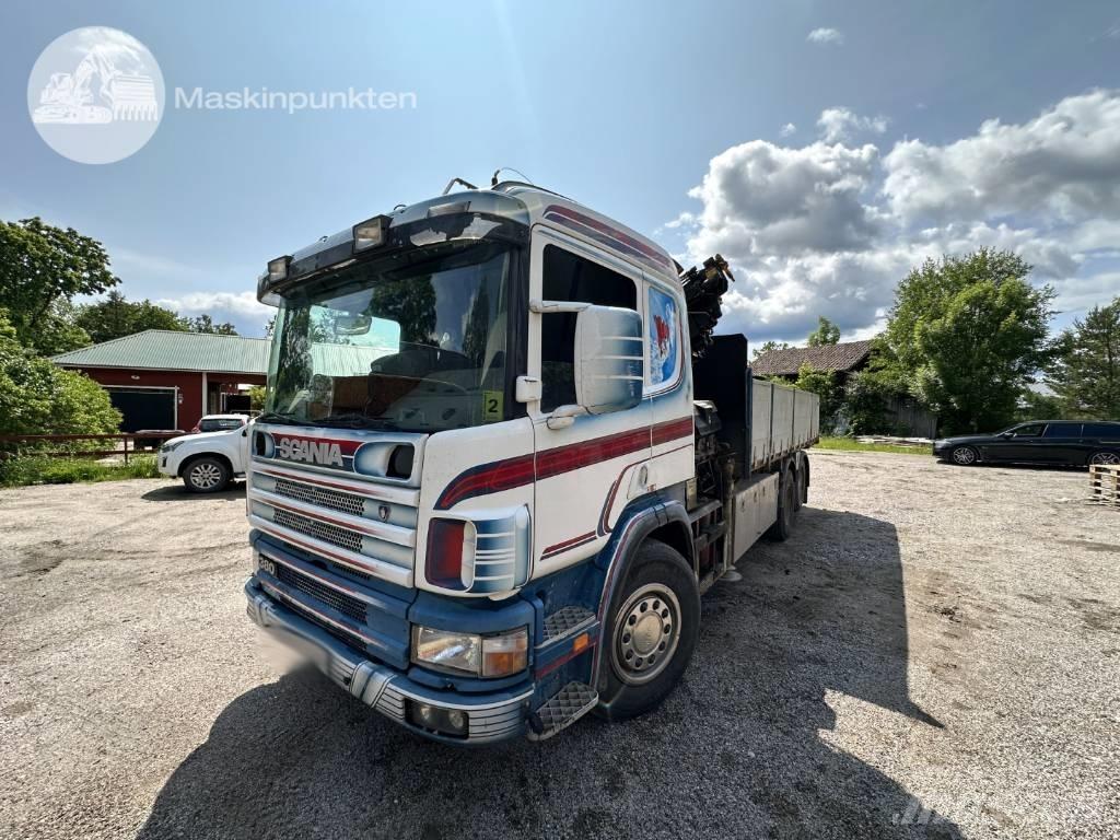 Scania P 114-380 Camion plateau ridelle avec grue