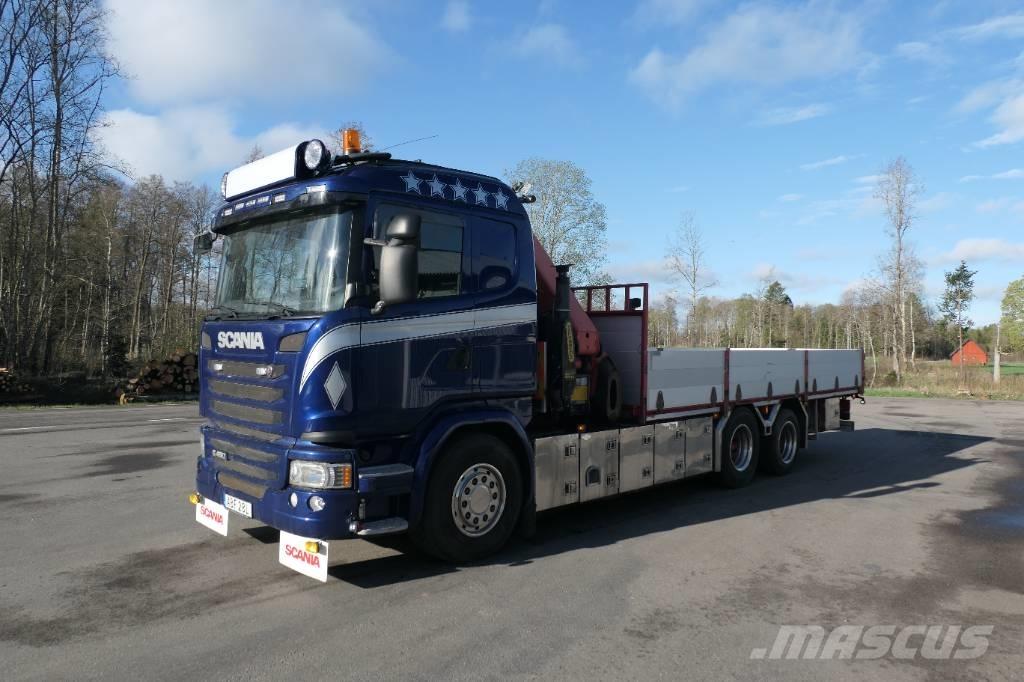 Scania G450 6x2 Camion plateau ridelle avec grue