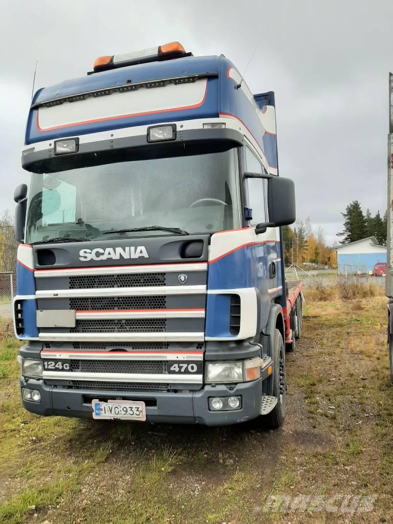 Scania R 124 Camion plateau ridelle avec grue