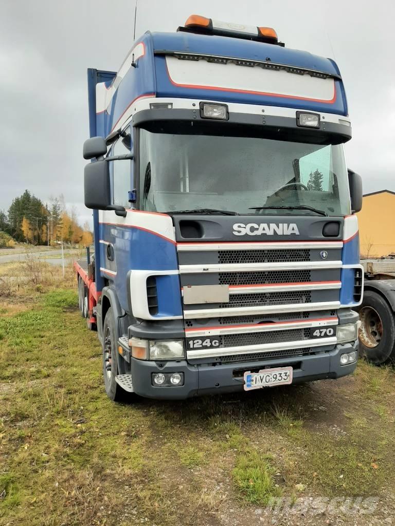 Scania R 124 Camion plateau ridelle avec grue