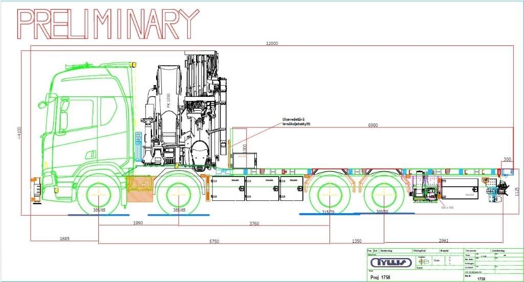 Scania R 590 Camion plateau ridelle avec grue