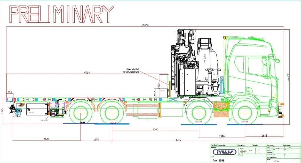 Scania R 590 Camion plateau ridelle avec grue