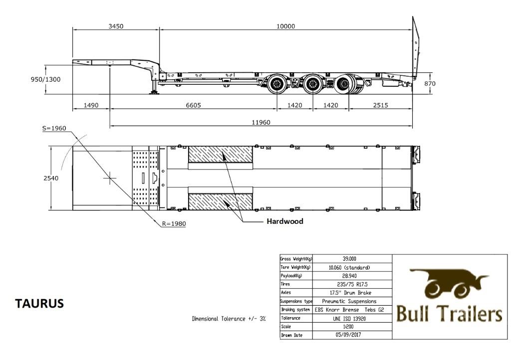 Bull Trailers Taurus Semi remorque plateau ridelle