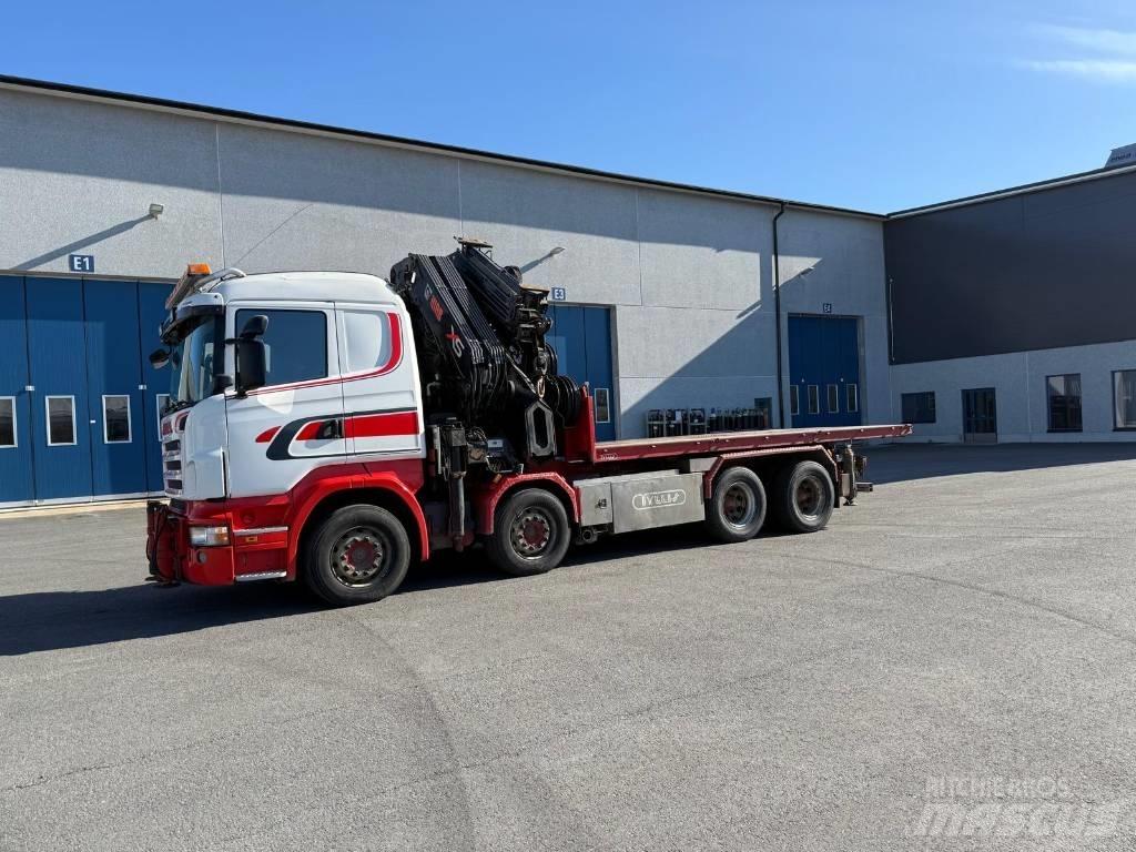 Scania R 480 Camion plateau ridelle avec grue