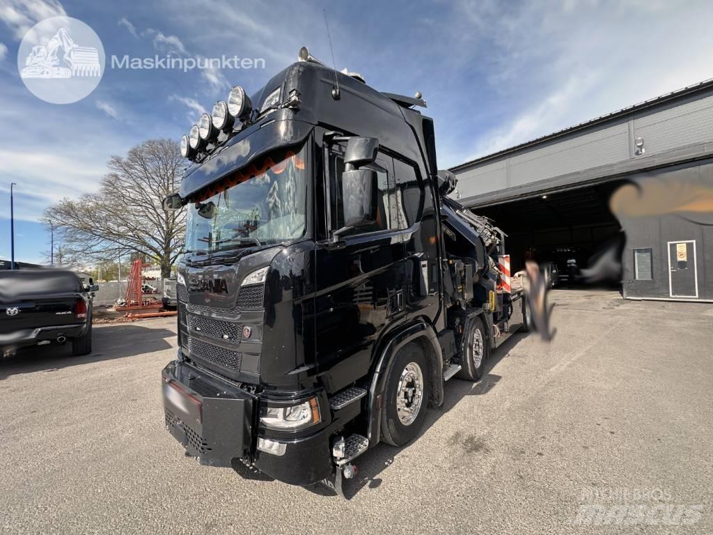 Scania R 500 Camion plateau ridelle avec grue