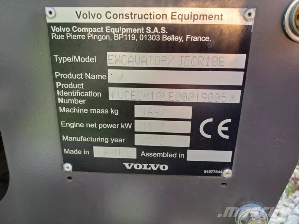 Volvo JECR18E Mini pelle < 7t