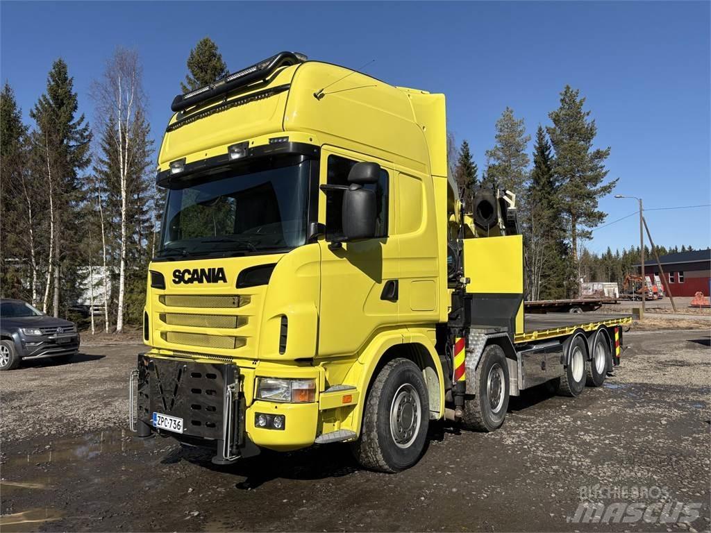 Scania R164G 8*4 Camion plateau ridelle avec grue