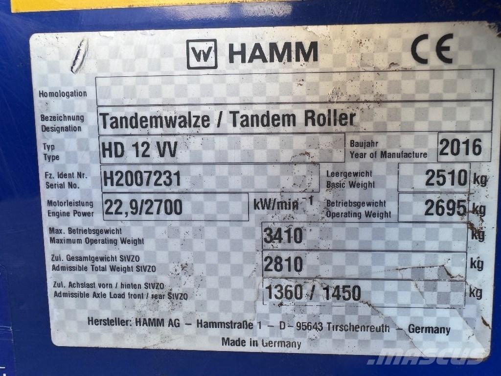 Hamm HD 12 VV Rouleaux tandem