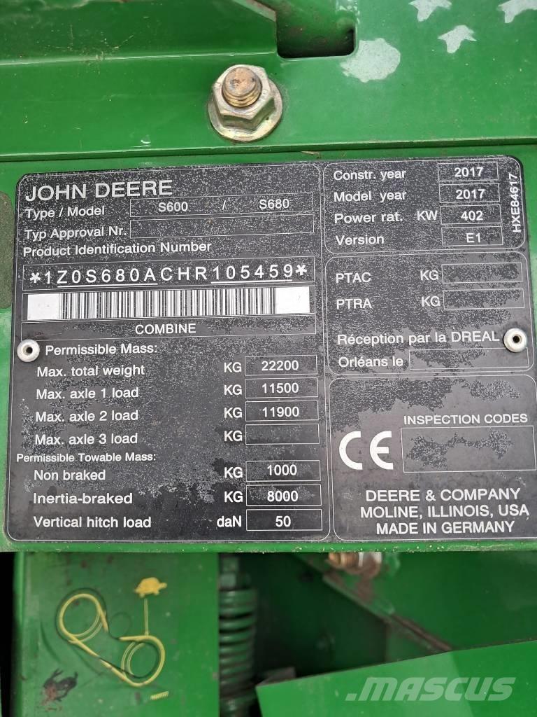 John Deere S 680 i Moissonneuse batteuse